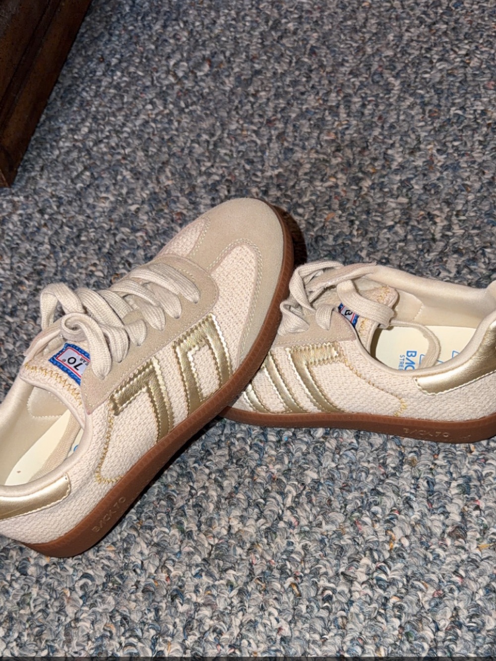 Women's Cream Sneakers with Metallic Gold Accents